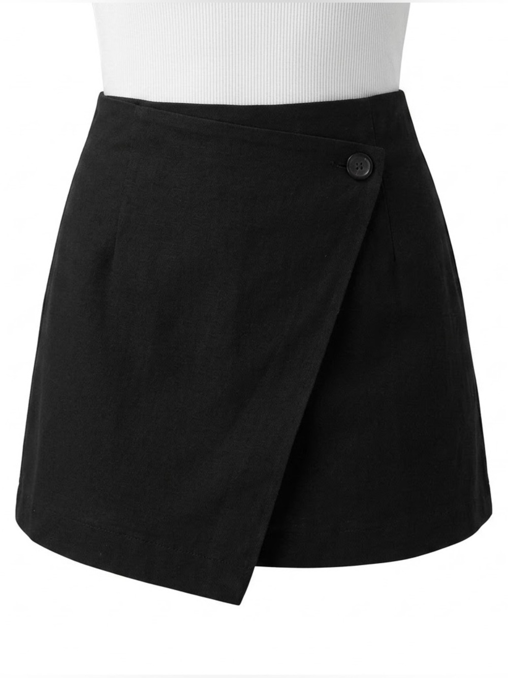 Calvin Klein Black Linen Blend Asymmetric Wrap Mini Skirt - Size 6 NWT 🔖